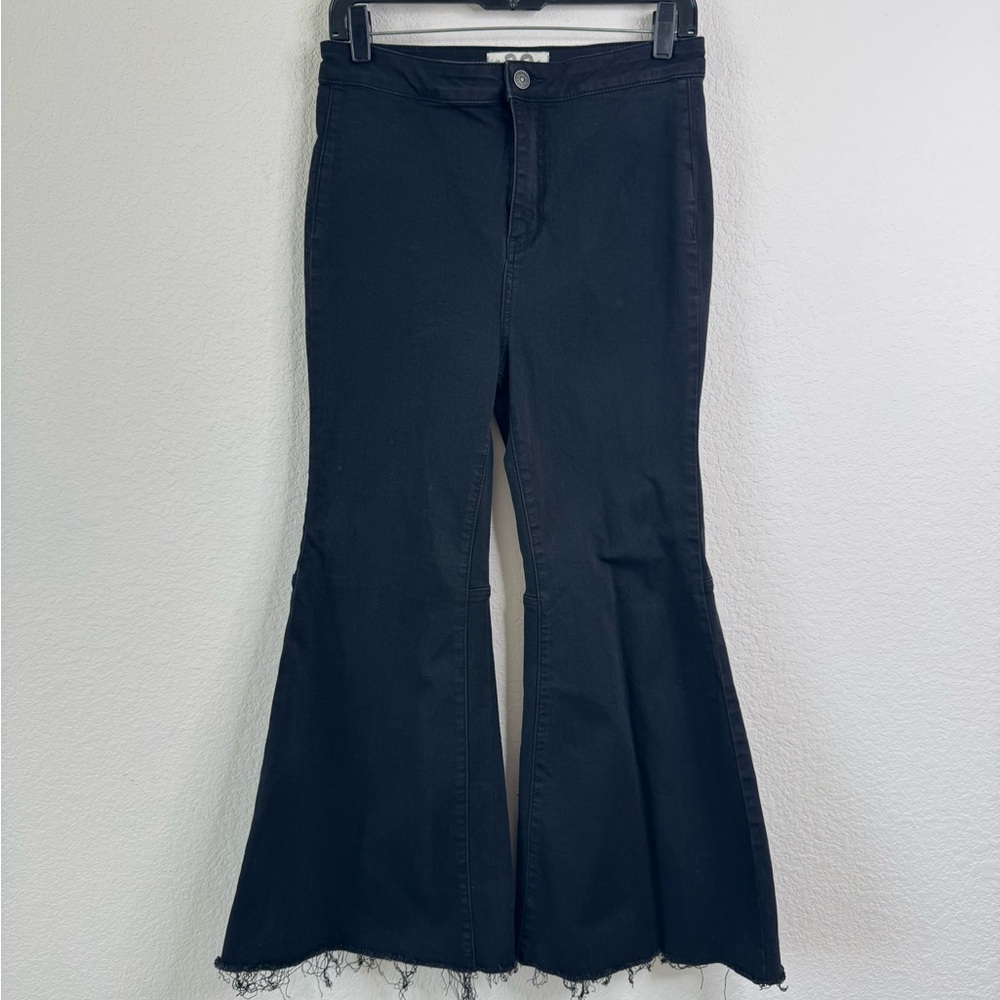 Free People‎ Jeans Womens 29 27” Black High Rise Super Flare Raw Hem Retro Boho